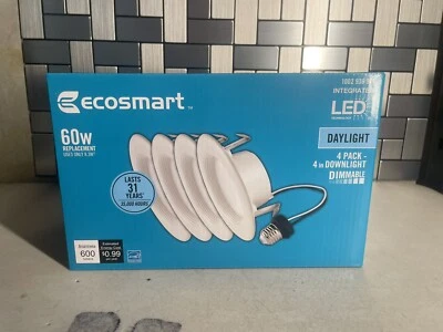 EcoSmart (60W replacement) 4" White LED Recessed Trim Daylight 4-pack - Image 1 of 3