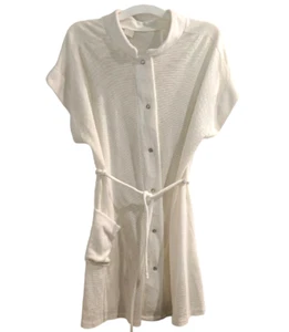 Vintage Mesh & Terry Cloth Cover Up Beach Pool Snap Up Pockets Medium Classic - Picture 1 of 9