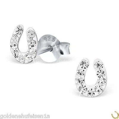 Hufeisen Kristall Ohrstecker Echt 925 Silber Ohrringe Mädchen Damen Geschenkidee - Bild 1 von 2