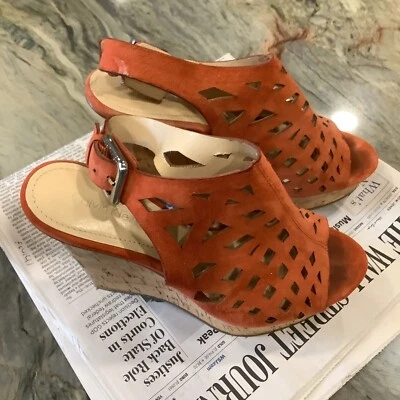 Sandalias de cuña de corcho Hilda de gamuza naranja Calvin Klein punta abierta talla 6 1/2 Foto 1 de 4