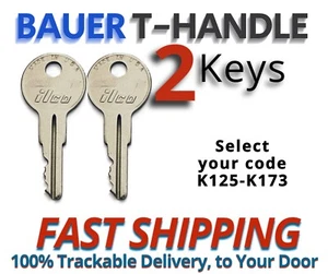 Bauer T-Handle Keys lock Replacement Key Truck Cap Cut to code K125-K173 - Picture 1 of 4