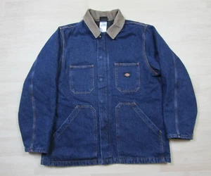 VTG DICKIES DENIM CHORE QUILT LINED WORKWEAR CORDUROY COLLAR JACKET LARGE - Picture 1 of 16