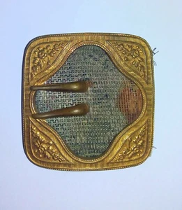 ART NOUVEAU BELT BUCKLE GILDED BRONZE with original fabric - Picture 1 of 4