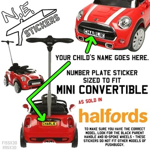 Personalised kids number plates for MINI COOPER CONVERTIBLE PUSH car toy ride on - Picture 1 of 1