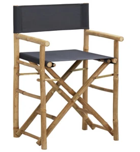 2 Set Director Beach Chairs Grey Canvas For Outdoor/Indoor Bamboo Folding NWT - Picture 1 of 9