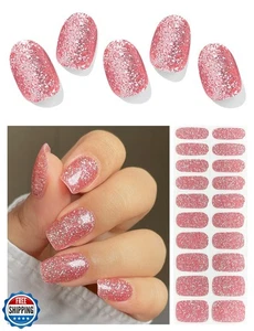 AutyaMee Semi Cured Gel Nail Strips (Pink Glitter), 20 Pcs Gel Nail Wraps, St - Picture 1 of 5