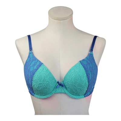 Sujetador Victoria’s Secret Forrado Cobertura Perfecta 34C Púrpura Verde Encaje Con Aros Foto 1 de 4