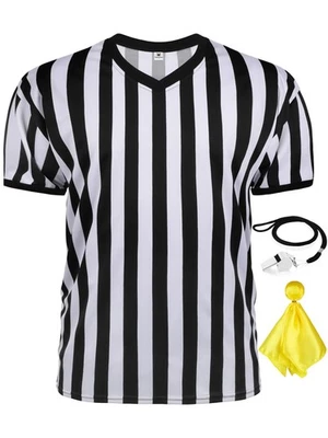 FancyFun 3 peças conjunto de fantasia de árbitro: camisa decote em V, bandeira e apito para homens e mulheres - Imagem 1 de 4