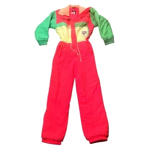 Traje de esquí vintage de los años 80 para mujer traje de nieve de una pieza babero de nieve Apres retro neón talla 12 - Imagen 1 de 22