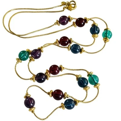 Collar De Colección Declaración Cadena de Oro Regal Collar Lucite Cuentas Coloridas Translúcidas Foto 1 de 4