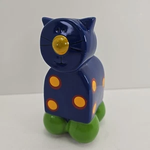 Portamonete gatto ceramica blu e verde con pois gialli stile cartone animato stravagante - Foto 1 di 7