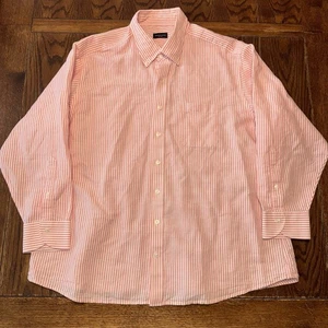 Camisa de tela adecuada con botones 19/34 rosa algodón y lino a rayas Oxford - Imagen 1 de 6