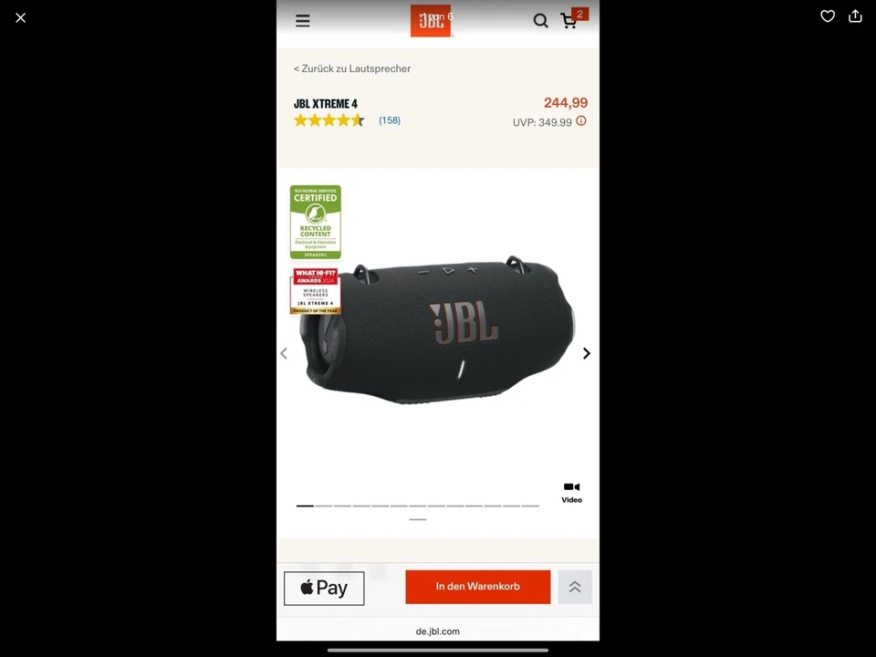 JBL Xtreme 4 Bluetooth Tragbarer Lautsprecher Schwarz Wasserfest | Neu OVP