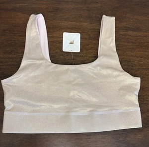 Fabletics Harlyn Midi Medium Impact Sports Bra Women’s Large Gold Glitter  - Picture 1 of 12