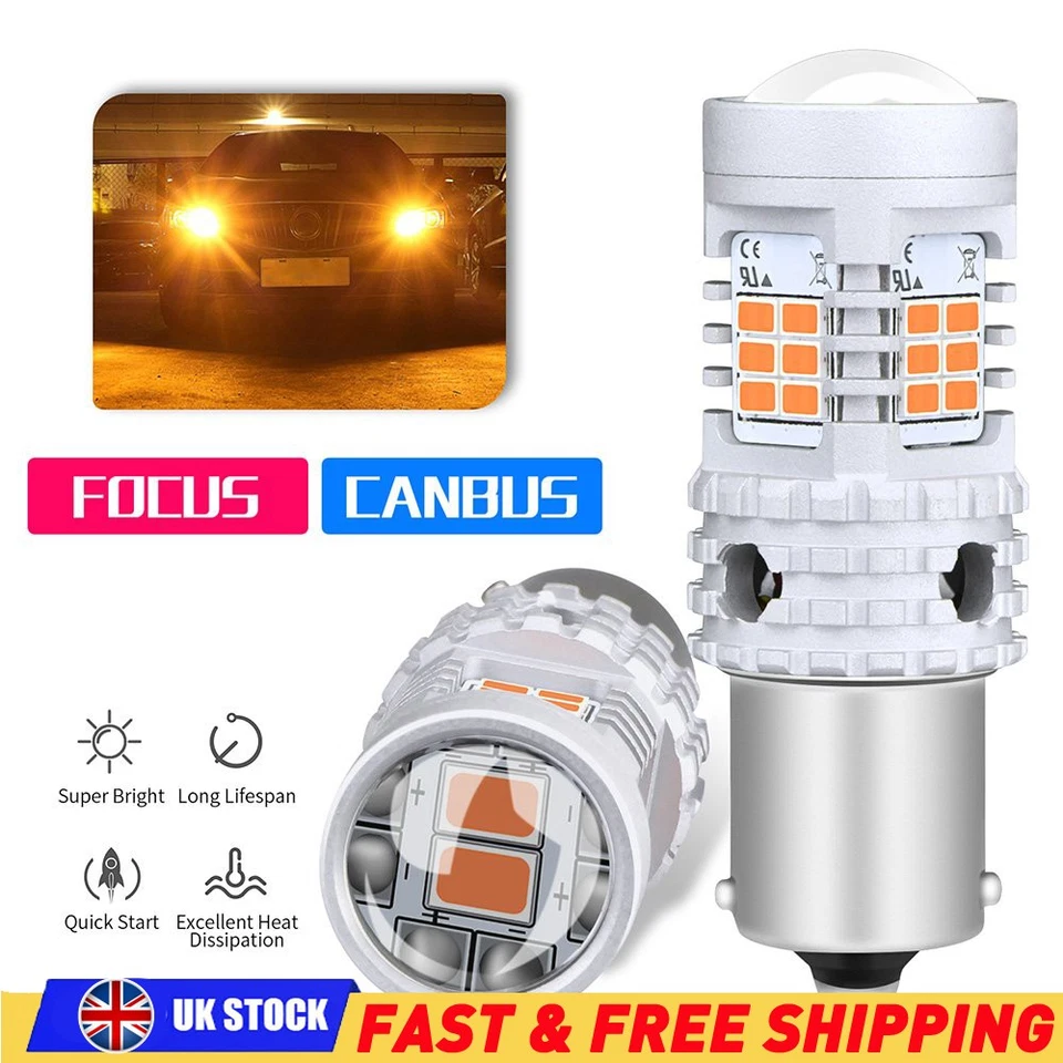 AUXITO 2x BAU15S PY21W 7507 LED Turn Signal Light Bulb Canbus Error Free Yellow - Image 1 of 4