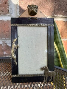 Rare VTG Perfect Dog Motif Metal Picture Frame Bulldog Greyhound Airedale 3x5” - Picture 1 of 8