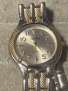 GENEVA Mens Watch Fresh Battery SILVER Dial Silver/Gold 8” Band Nice Watch - Picture 1 of 5