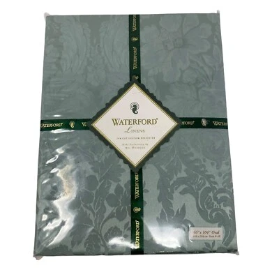 Mantel ovalado Waterford Linens Barons Court VERDE SALVIA 66"" X 104"" NUEVO de colección Foto 1 de 4