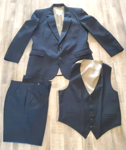 Vintage Pierre Cardin Paris NY Bespoke all worsted 3 pieces Black Wool Suit 36 - Picture 1 of 15