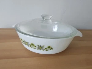 Vintage Anchor Hocking Fire King Round Green Flowers Casserole Baking Dish -NEW - Picture 1 of 8