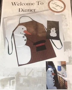 Outstanding WELCOME TO DINNER Christmas SNOWMAN Pattern APRON & TOWEL Festive - Picture 1 of 5