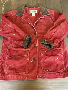 Vintage LL Bean Corduroy Jacket L Petite Embroidered Pheasants Barn Chore Coat - Picture 1 of 18