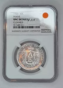 1920 MAINE COMMEMORATIVE HALF DOLLAR. NGC CERTIFIED, UNC DETAILS, CLEANED. - Picture 1 of 4