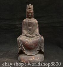 9.6" Old Chinese Copper Gilt Buddhism Guan Yin Bodhisattva Statue Sculpture