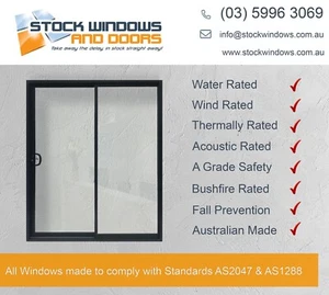 NEW Aluminium Sliding Door 2100h x 1810w BLACK / WHITE / MONUMENT IN STOCK NOW - Picture 1 of 4