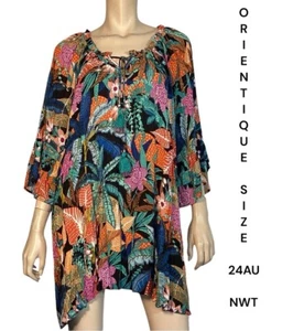🌻ORIENTIQUE SIZE 24 AU PAPHOS FRILL SLEEVE BOHO TOP NWT - Picture 1 of 13
