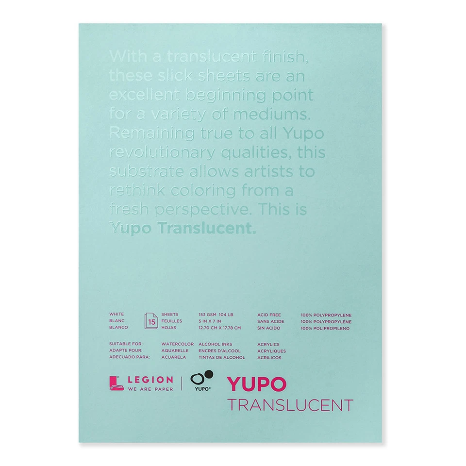 Yupo Paper 5 X7 15 Sheets Pkg Translucent 104lb Durable Stain Resistant