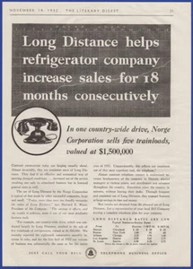Vintage 1932 AMERICAN TELEPHONE & TELEGRAPH BELL SYSTEM Phone Ephemera Print Ad - Picture 1 of 1