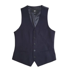 H&M Blue 3 Pocket Smart Formal Waistcoat UK Men's XS 34" - Picture 1 of 4