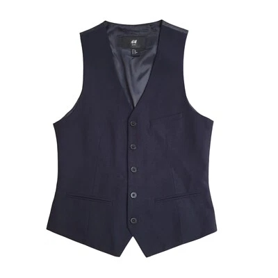 H&M Blue 3 Pocket Smart Formal Waistcoat UK Men's XS 34" - Image 1 of 4