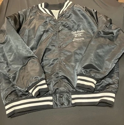 Винтажная атласная куртка-бомбер 92-93 с вышивкой черная размер 2XL - Изображение 1 из 4