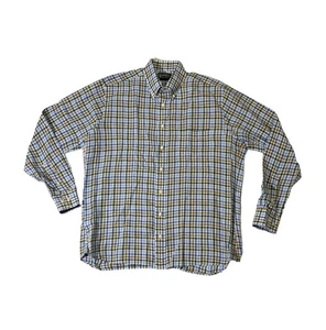 Gitman Brothers mens L Large tan green blue check linen blend oxford shirt EUC - Picture 1 of 5