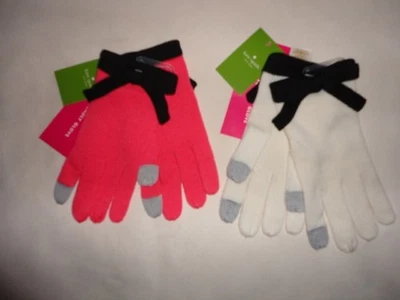 GUANTES KATE SPADE RAROS CREMA/NEGRO O MELÓN/NEGRO LAZO TEJIDO TECNOLOGÍA AMIGABLES REGALO NUEVOS CON ETIQUETAS Foto 1 de 2