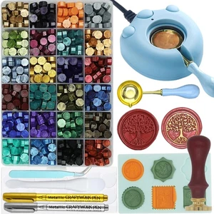 Wax Seal Kit With 24 Colors Envelope Stamp Seals Beads 600pcs, Tree of Life S... - Picture 1 of 9