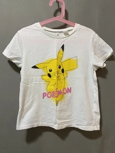 H&M Girls Pokémon Pikachu Short Sleeve Graphic Print Top Size 6X/7 White/Yellow - Picture 1 of 10