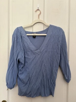 Studio 1940 Womens Sz XL Blue  Solid 3/4 Sleeve Ribbed Knitted Sweatshirt Foto 1 de 4