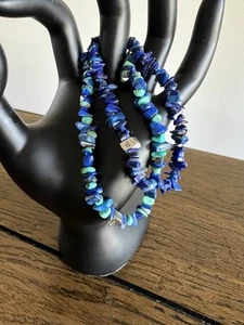 Carolyn Pollack Sterling 925 Lapis lazuli Turquoise Chip Stone Bracelet Set - Picture 1 of 15