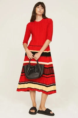 Proenza Schouler Striped Ribbed Midi Dress Size L $1290 Retail Designer Women - Image 1 of 4