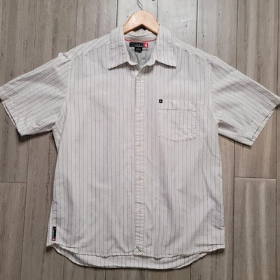 Vtg Y2K Quicksilver Button Up Shirt Short Sleeve Pin Stripe Size M SURF Skate  - Image 1 of 4
