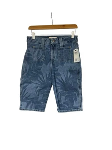 Guess Mika Tropical Printed Denim Bermuda Shorts Modest Women’s Size 29 New - Picture 1 of 8