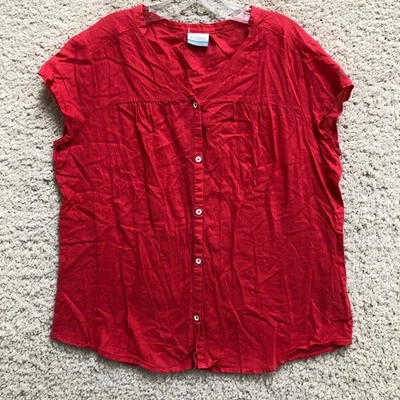 Columbia Top Camisa Extra Grande Adulto Rojo Lino Abotonado Cuello en V Blusa Mujer XL Foto 1 de 4