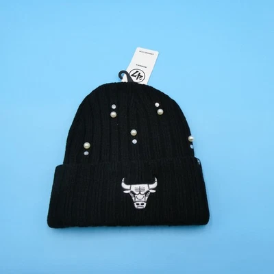 '47 Marca Chicago Bulls Sombrero de Invierno Mujer Negro Tejido Acrílico Gorro NBA Bling Foto 1 de 4