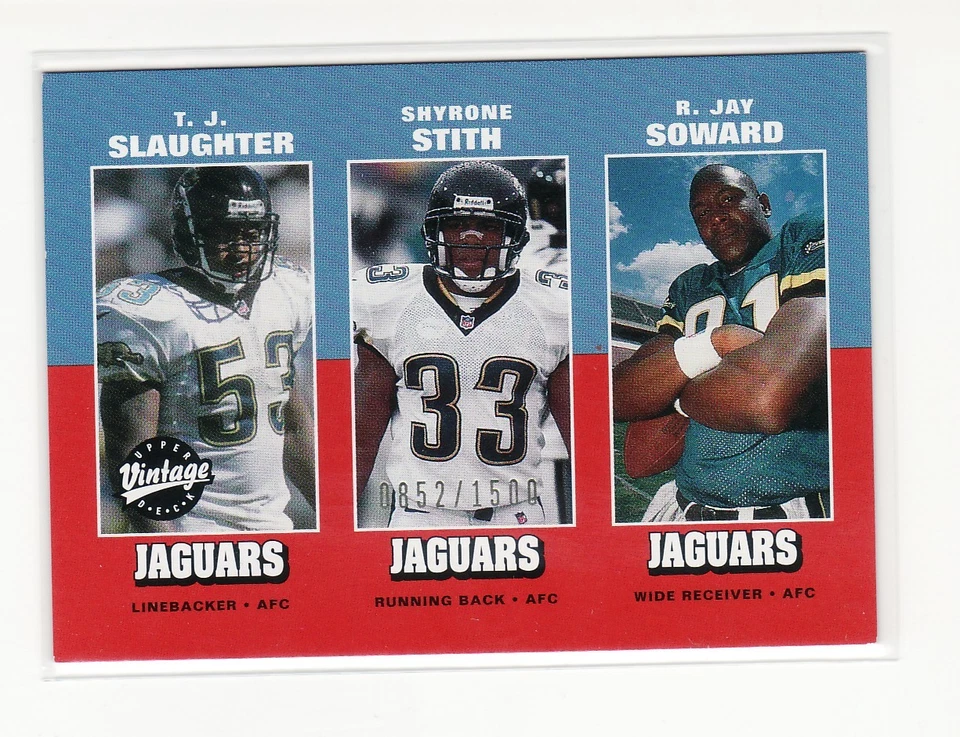 AUCTION T.J. SLAUGHTER SHYRONE STITH R JAY SOWARD JACKSONVILLE JAGUARS 852/1500 - Image 1 of 1