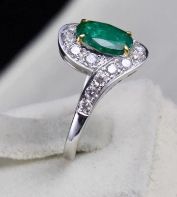 Certified Natural Zambian Emerald 10.00ct Diamond 18k Gold Ring For Women - Image 1 of 4