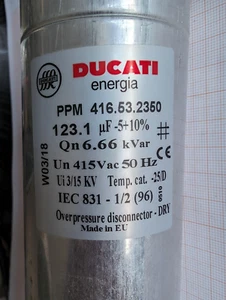 Ducati Condensatore rifasamento mono 6,66 kvar@415V 123,1 µF dim 60x167mm 416.53 - Imagen 1 de 4