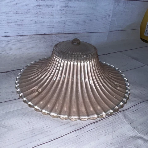 Vintage Art Deco Glass Ceiling Globe Light Shade-Pink Ruffled 11” Cover
